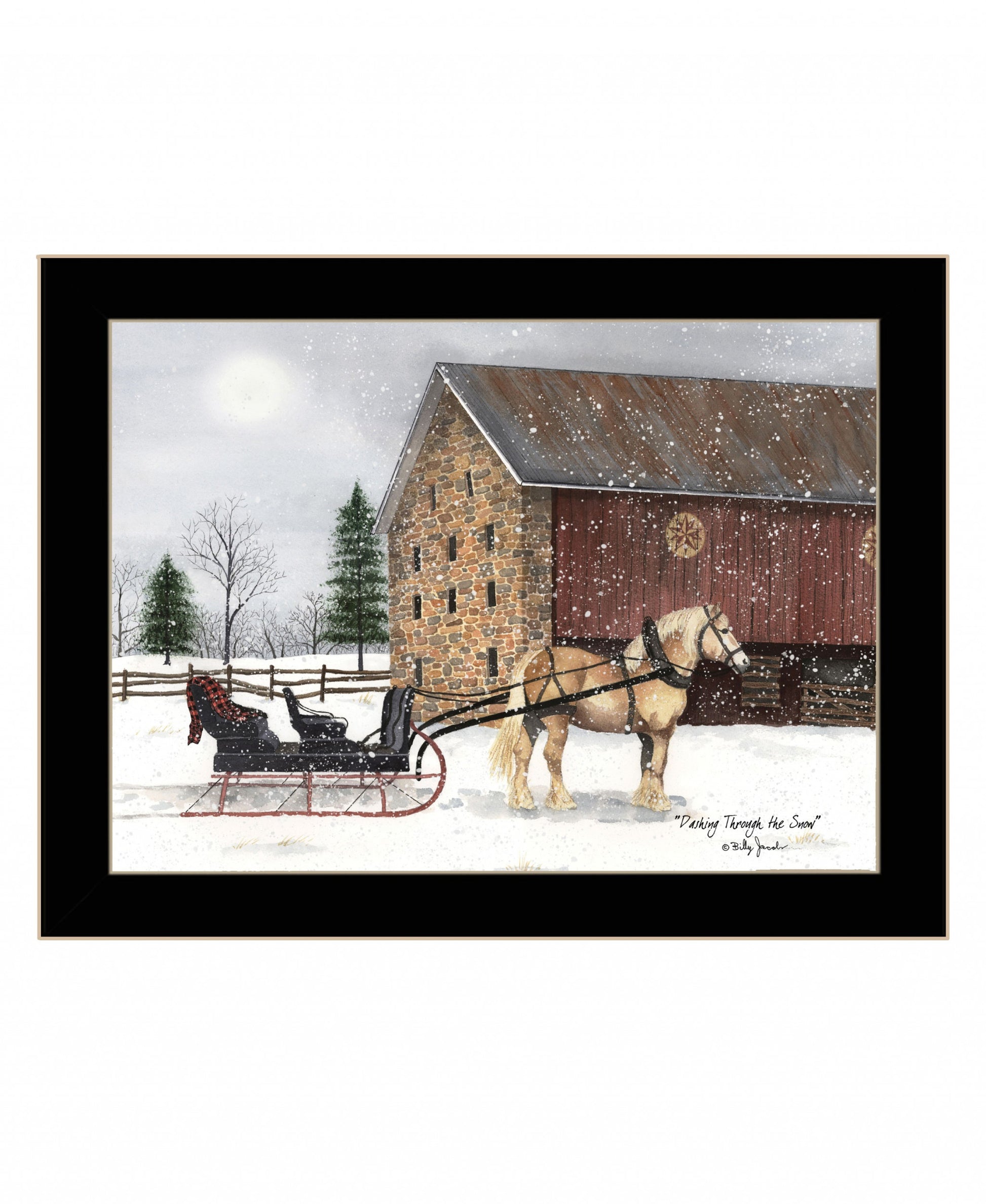 Dashing Though The Snow Black Framed Print Wall Art-1
