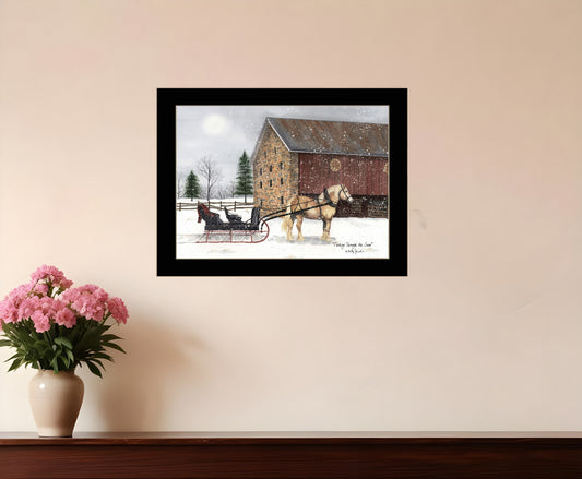 Dashing Though The Snow Black Framed Print Wall Art-0