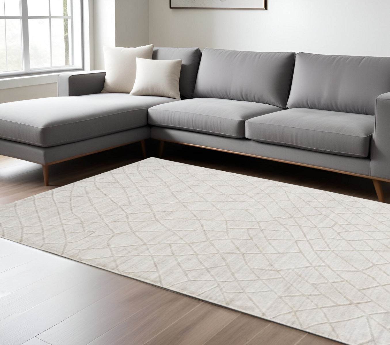 12' X 15' Ivory And Gray Striped Hand Woven Area Rug-0