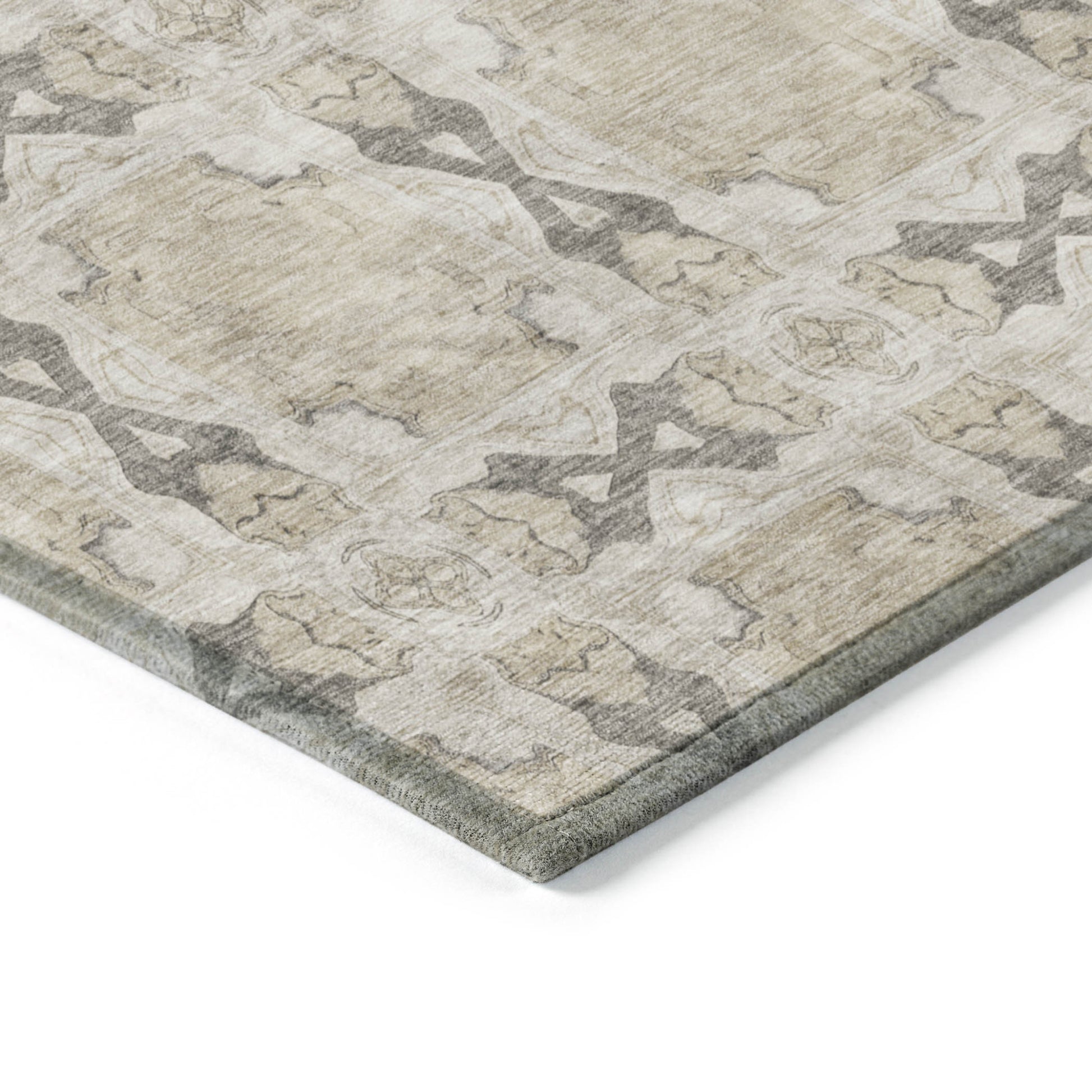2' X 3' Beige and Gray Floral Medallion Washable Non Skid Indoor Outdoor Area Rug-6