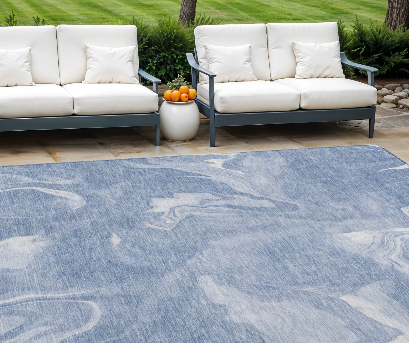 8' X 10' Blue And Sky Blue Abstract Washable Indoor Outdoor Area Rug-0