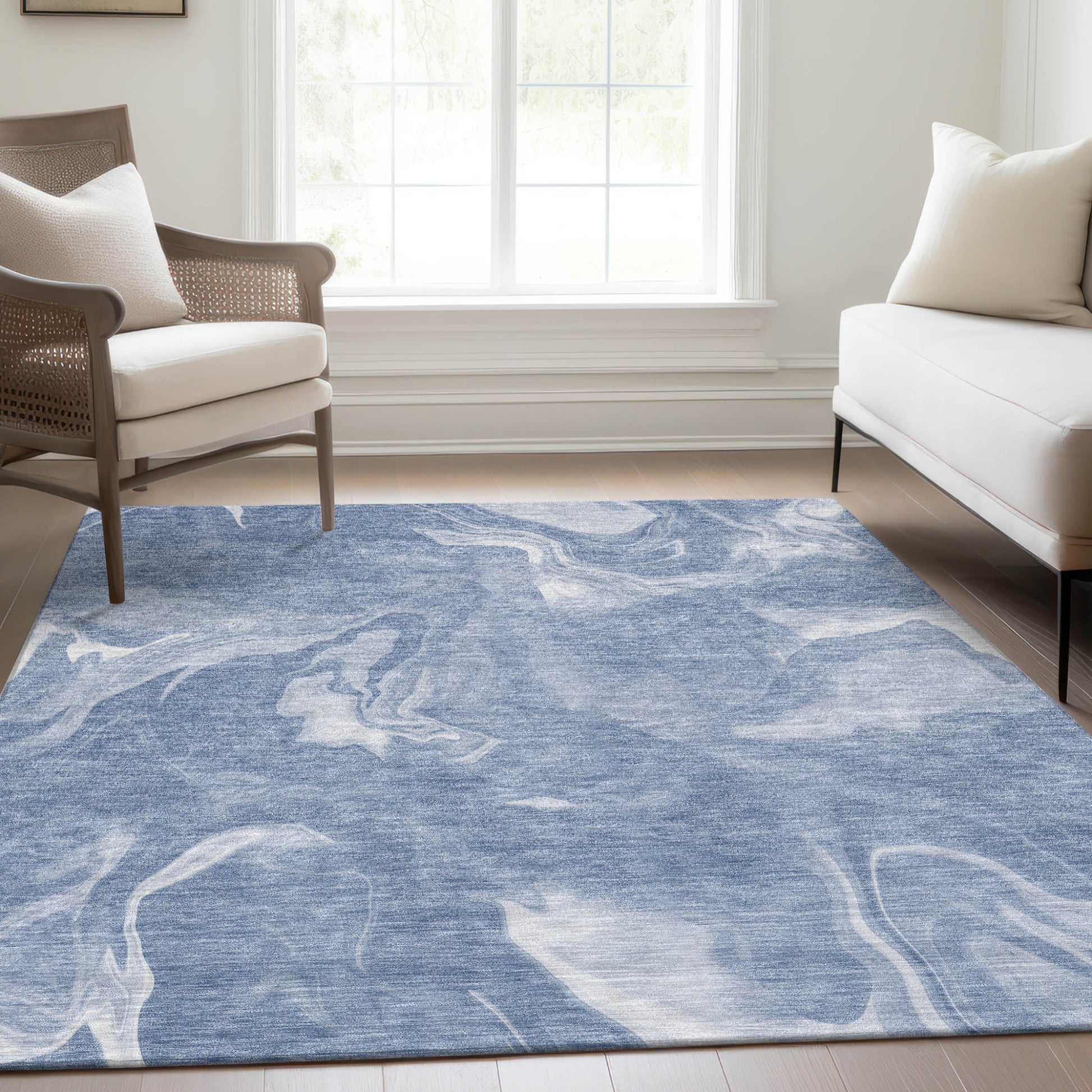 8' X 10' Blue And Sky Blue Abstract Washable Indoor Outdoor Area Rug-8