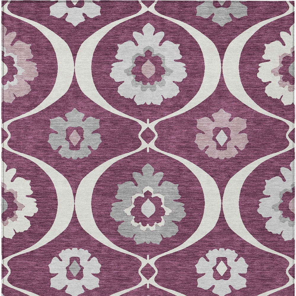 5' X 8' Eggplant Ivory And Gray Medallion Washable Indoor Outdoor Area Rug-7
