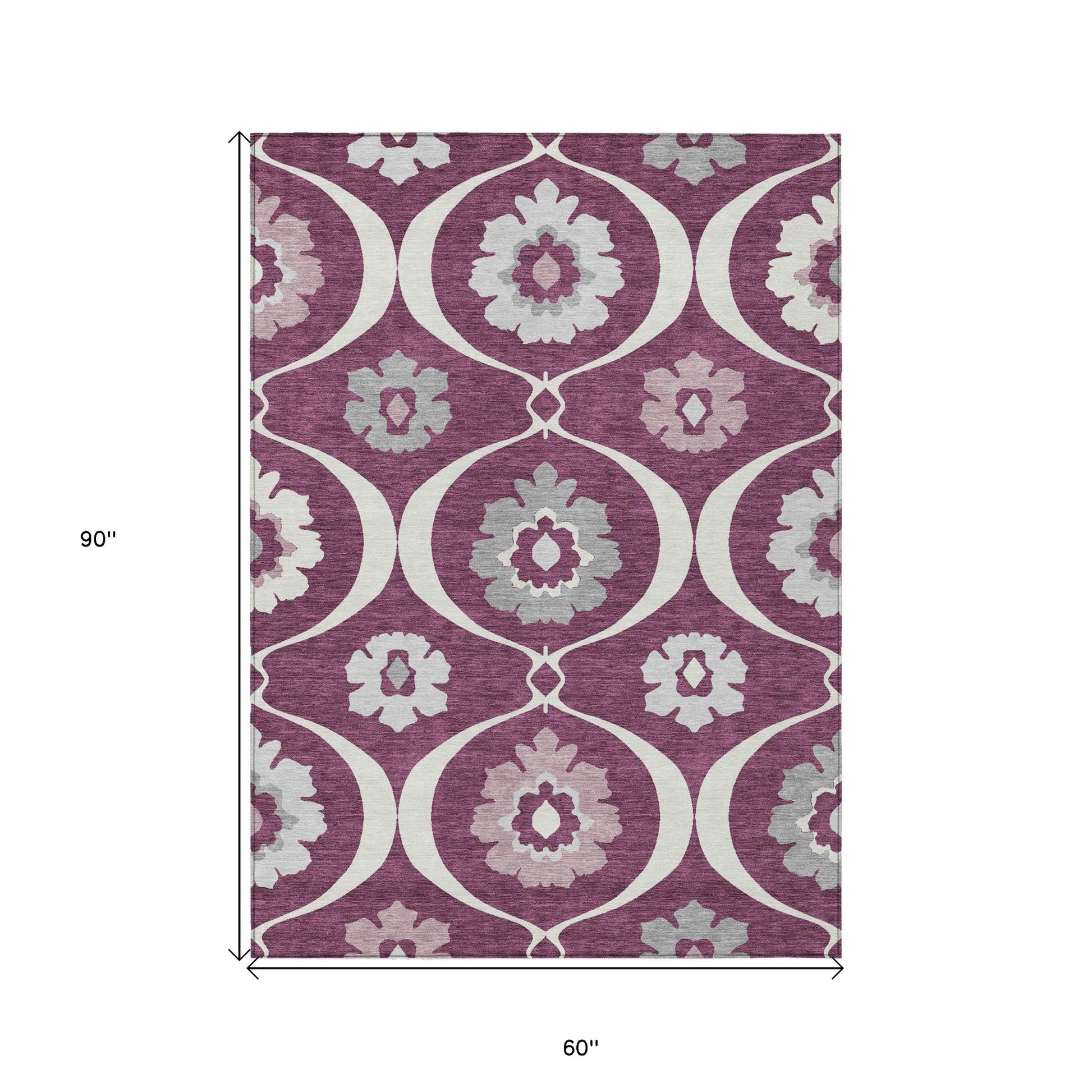 5' X 8' Eggplant Ivory And Gray Medallion Washable Indoor Outdoor Area Rug-2