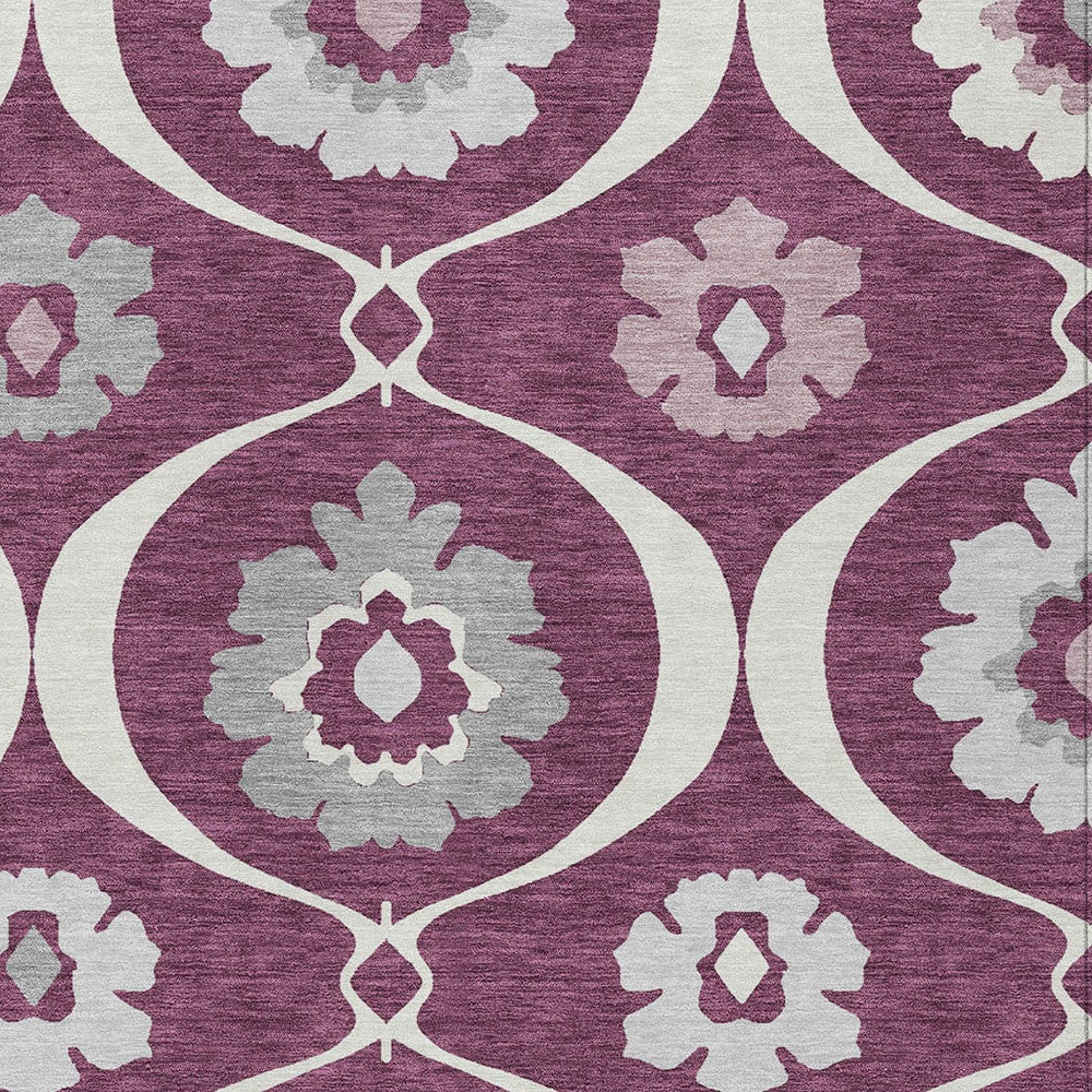 5' X 8' Eggplant Ivory And Gray Medallion Washable Indoor Outdoor Area Rug-5