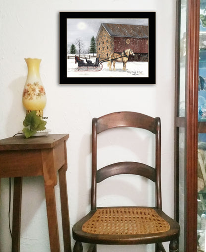 Dashing Though The Snow Black Framed Print Wall Art-3