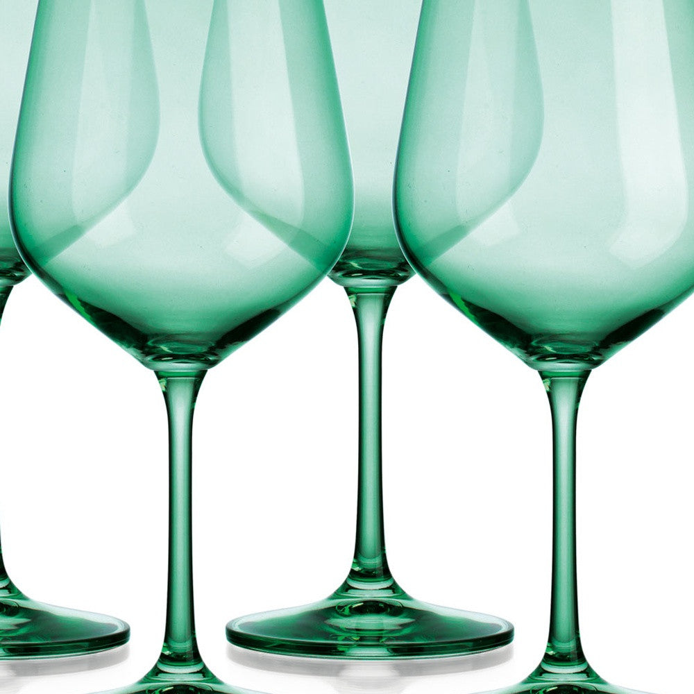 Set of Four Green Crystal Balloon Bowl Stemmed Red Wine Glass-3