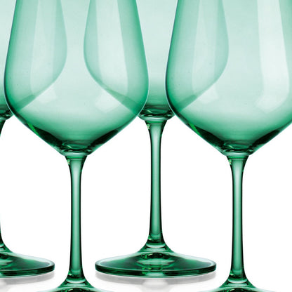 Set of Four Green Crystal Balloon Bowl Stemmed Red Wine Glass-3