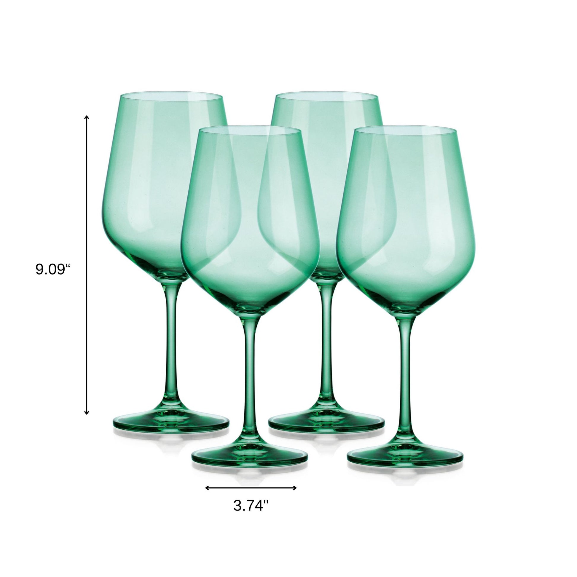 Set of Four Green Crystal Balloon Bowl Stemmed Red Wine Glass-4