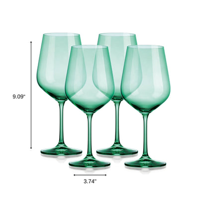 Set of Four Green Crystal Balloon Bowl Stemmed Red Wine Glass-4