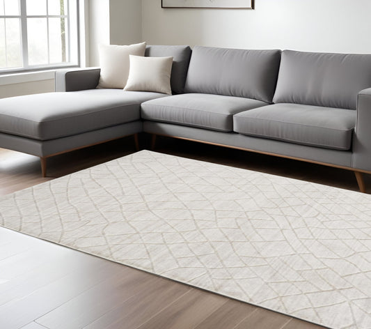 12' X 15' Ivory And Gray Striped Hand Woven Area Rug-0