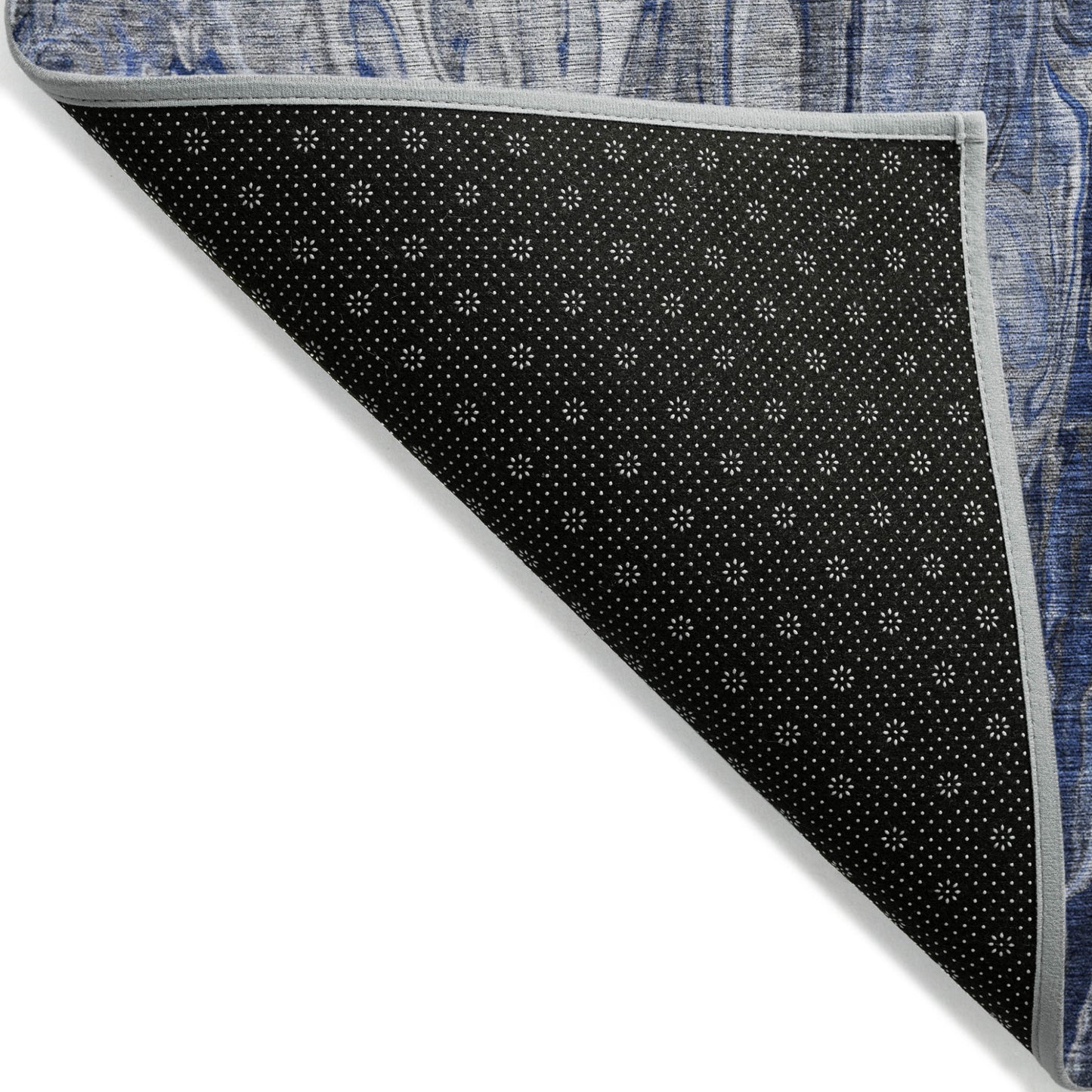 3' X 5' Denim Blue And Navy Blue Abstract Washable Indoor Outdoor Area Rug