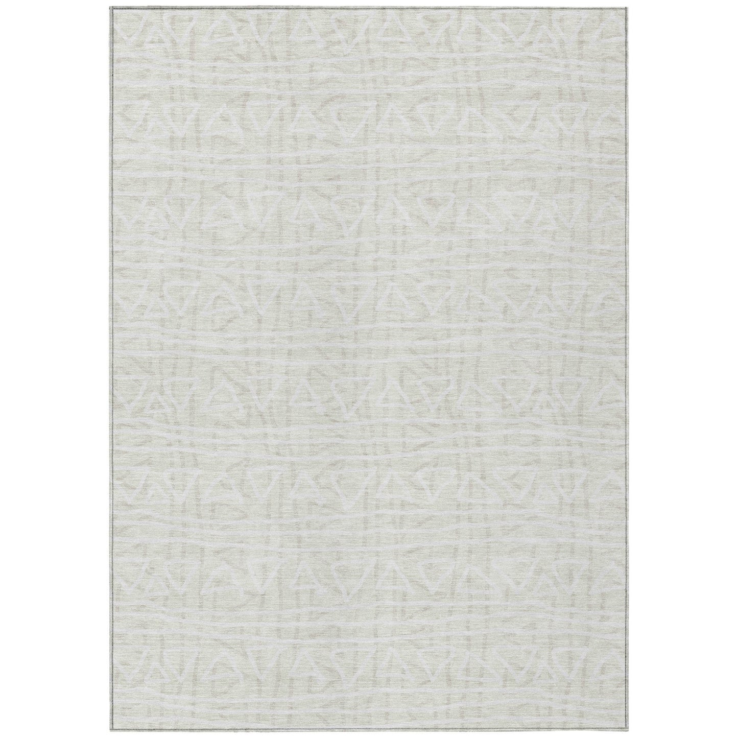 3' X 5' Ivory And Beige Geometric Washable Indoor Outdoor Area Rug