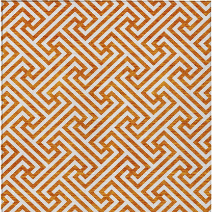 5' X 8' Orange And Ivory Geometric Washable Indoor Outdoor Area Rug