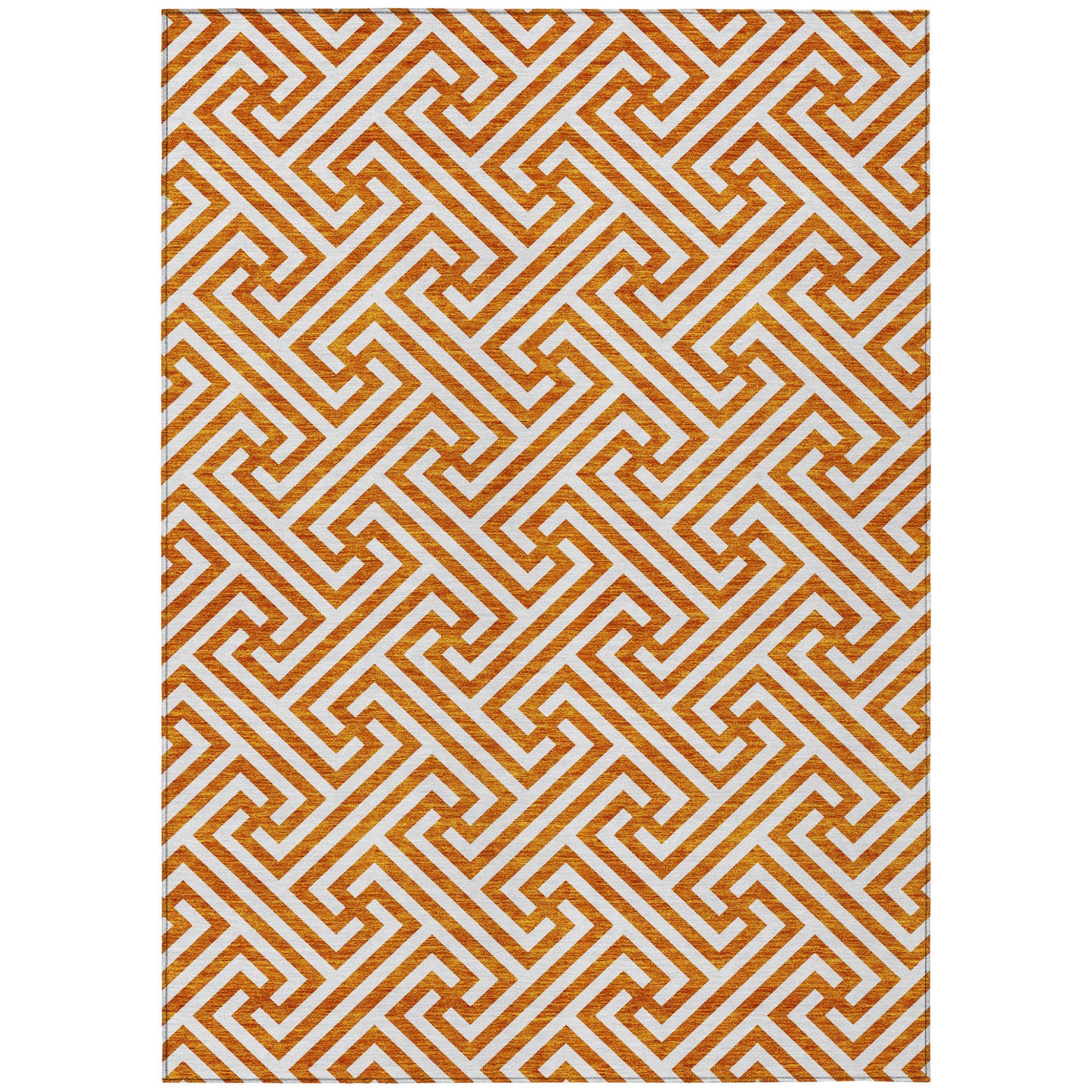 5' X 8' Orange And Ivory Geometric Washable Indoor Outdoor Area Rug