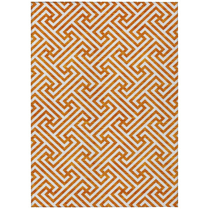 5' X 8' Orange And Ivory Geometric Washable Indoor Outdoor Area Rug