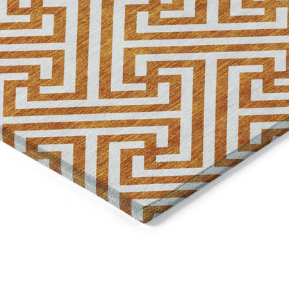 5' X 8' Orange And Ivory Geometric Washable Indoor Outdoor Area Rug