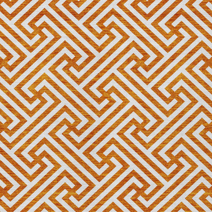 5' X 8' Orange And Ivory Geometric Washable Indoor Outdoor Area Rug