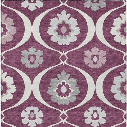 5' X 8' Eggplant Ivory And Gray Medallion Washable Indoor Outdoor Area Rug-7