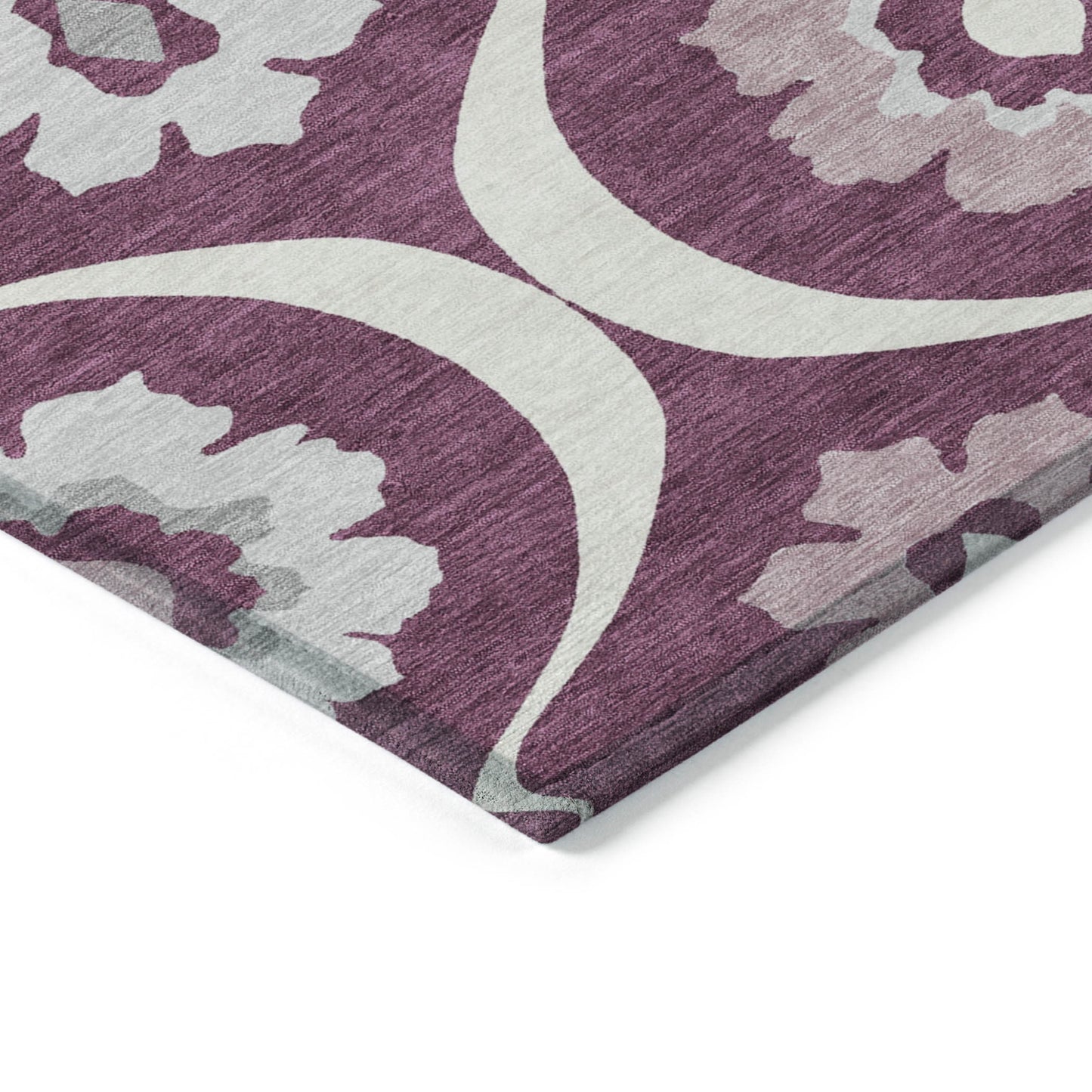 5' X 8' Eggplant Ivory And Gray Medallion Washable Indoor Outdoor Area Rug-4