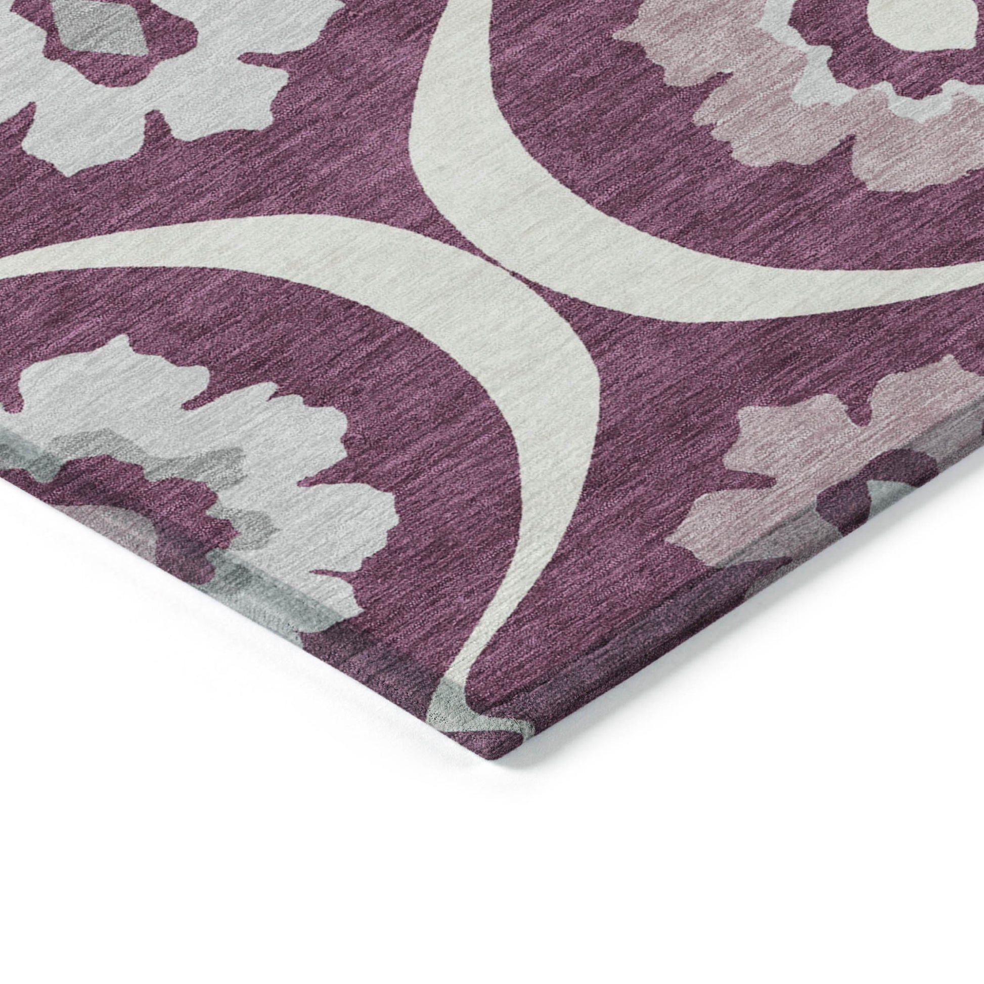 5' X 8' Eggplant Ivory And Gray Medallion Washable Indoor Outdoor Area Rug-4