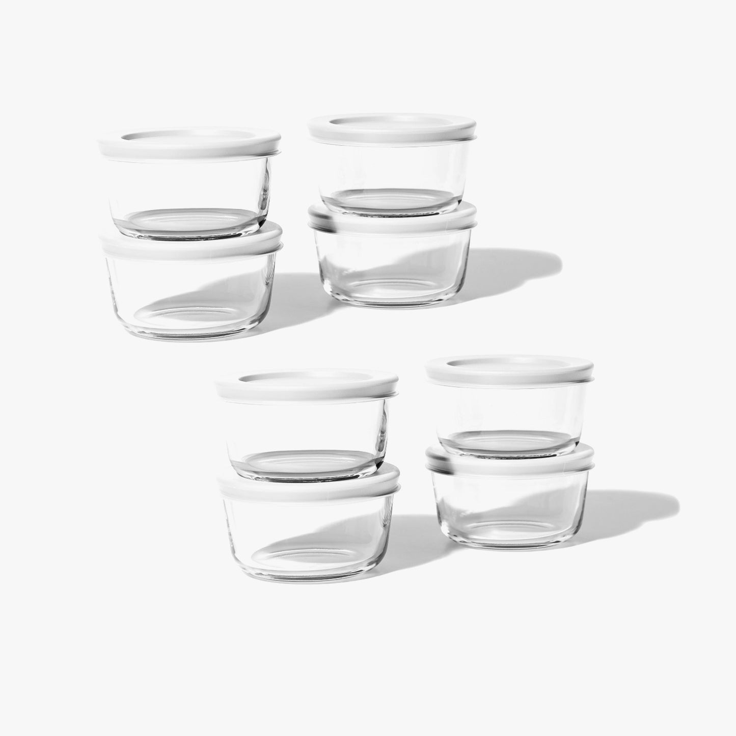 Glass Food Storage Containers - 16 Piece 7oz Set (8 Containers + 8 Lids), White